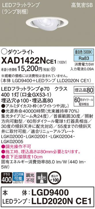 Panasonic LEDフラットランプ LLD2020NCE1