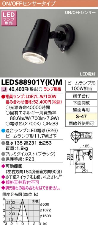 東芝(TOSHIBA) LEDアウトドアスポットライト (LEDランプ別売り) LEDS88900(S) - 3